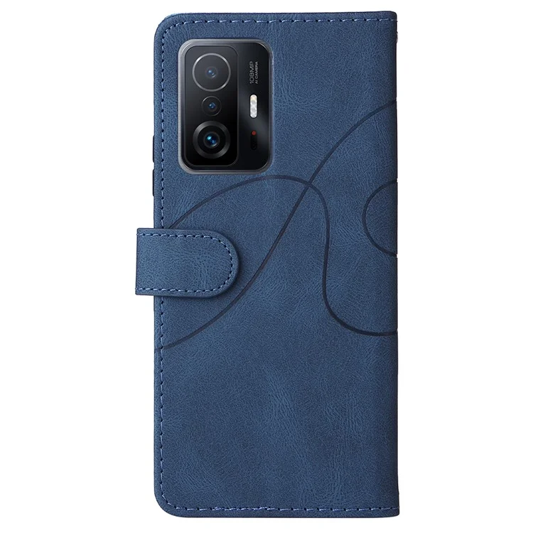 Pour Xiaomi 11T/11T Pro KT Leather Series-1 Dual-Color Splicing Well-Protected Anti-Scratch Wrist Strap PU Leather Wallet Design Phone Case with Stand - Bleu