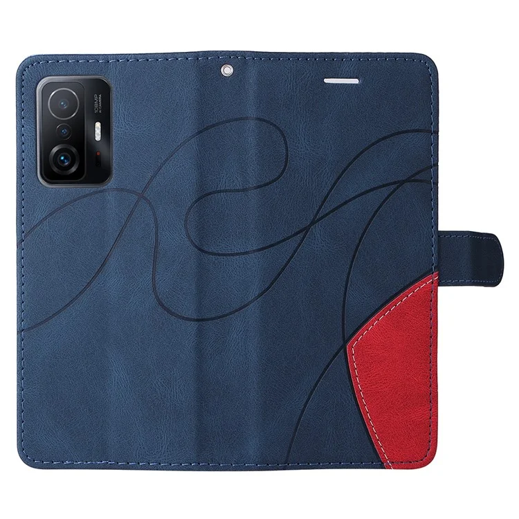 Pour Xiaomi 11T/11T Pro KT Leather Series-1 Dual-Color Splicing Well-Protected Anti-Scratch Wrist Strap PU Leather Wallet Design Phone Case with Stand - Bleu