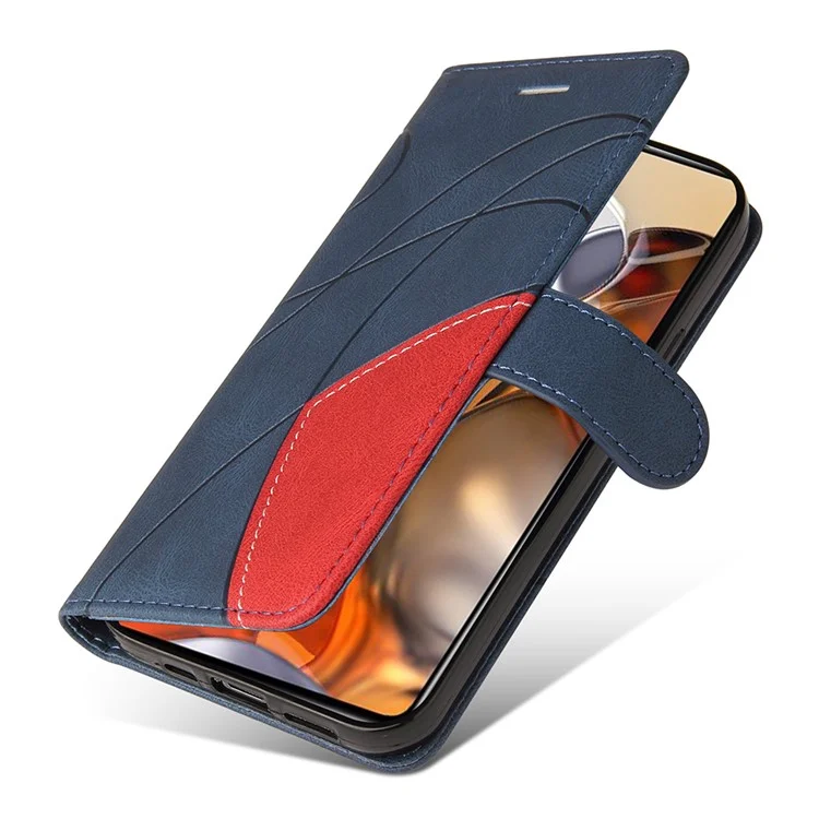 Pour Xiaomi 11T/11T Pro KT Leather Series-1 Dual-Color Splicing Well-Protected Anti-Scratch Wrist Strap PU Leather Wallet Design Phone Case with Stand - Bleu