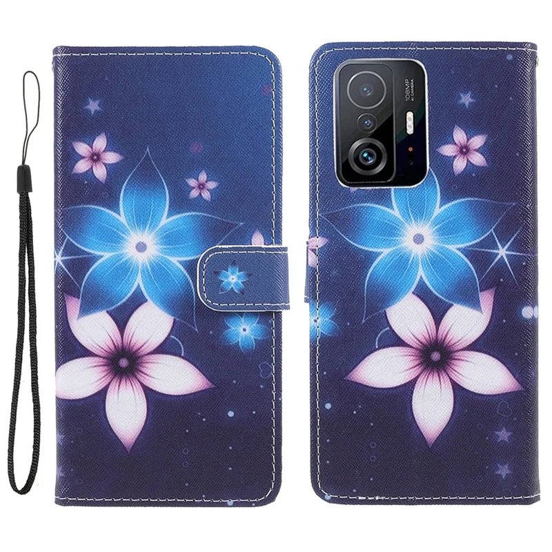 Cross Texture 3D Pattern Printing PU Leather Stand Flip Magnetic Folio Wallet Case with Strap for Xiaomi 11T / 11T Pro - Sparkle Flowers