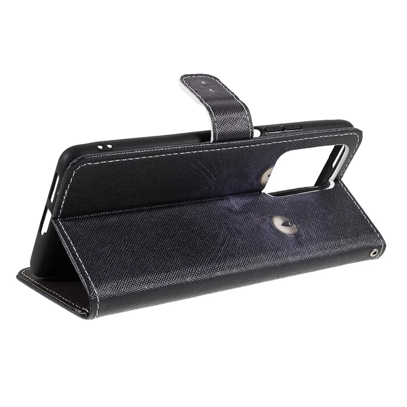 Caso di portafoglio con cinturino Cross Texture 3D Pattern Printing PU Leather Stand Flip Magnetic per Xiaomi 11T / 11T Pro - Cat Eyes