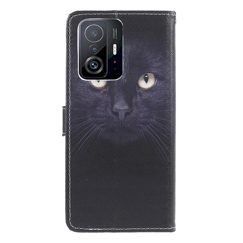 Caso di portafoglio con cinturino Cross Texture 3D Pattern Printing PU Leather Stand Flip Magnetic per Xiaomi 11T / 11T Pro - Cat Eyes