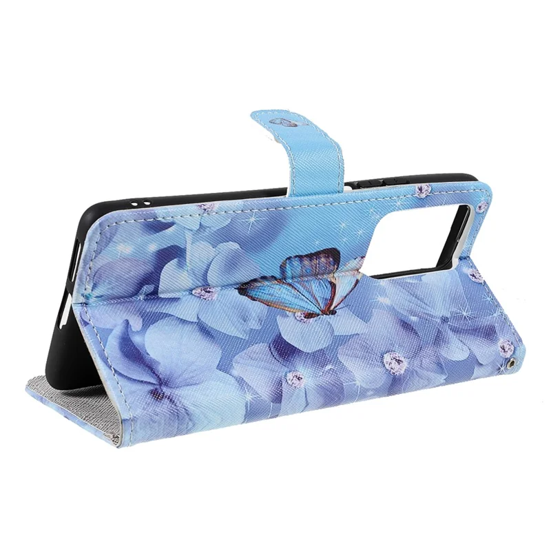 Capa de Carteira de Couro PU com Textura Cruzada 3D Impressa com Proteção Magnética e Alça para Xiaomi 11T / 11T Pro - Borboleta e Flor