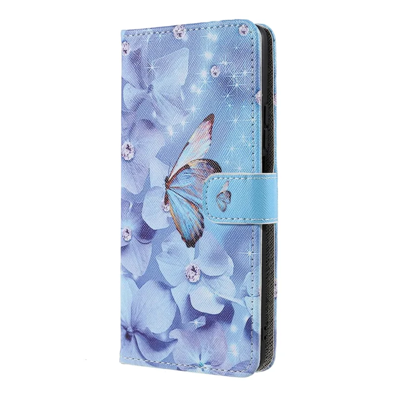 Capa de Carteira de Couro PU com Textura Cruzada 3D Impressa com Proteção Magnética e Alça para Xiaomi 11T / 11T Pro - Borboleta e Flor