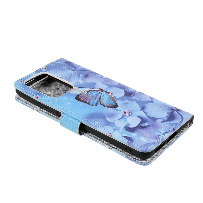 Capa de Carteira de Couro PU com Textura Cruzada 3D Impressa com Proteção Magnética e Alça para Xiaomi 11T / 11T Pro - Borboleta e Flor
