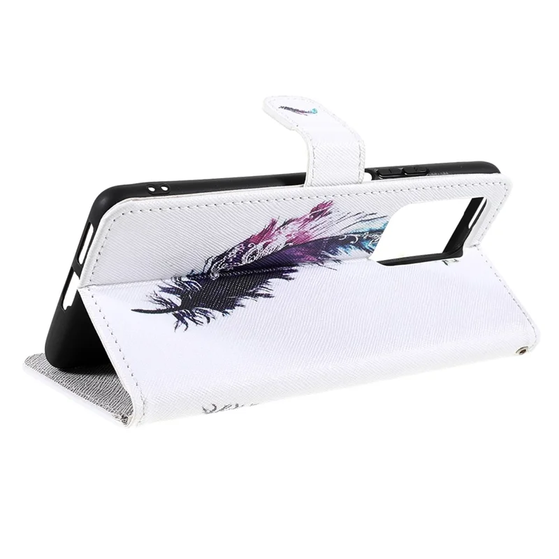 Cross Texture 3D Pattern Printing PU Leather Stand Flip Magnetic Folio Wallet Case with Strap for Xiaomi 11T / 11T Pro - Feather