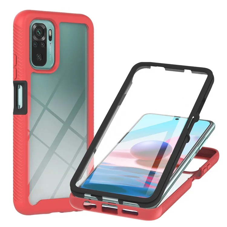 Fully Wrapped PC+TPU Hybrid Cover Phone Case with PET Screen Protector for Xiaomi Poco M5s 4G / Redmi Note 10 4G / Redmi Note 10S 4G - Red