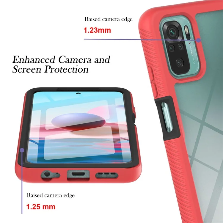 Fully Wrapped PC+TPU Hybrid Cover Phone Case with PET Screen Protector for Xiaomi Poco M5s 4G / Redmi Note 10 4G / Redmi Note 10S 4G - Red