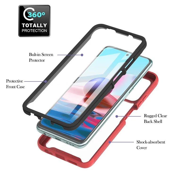 Fully Wrapped PC+TPU Hybrid Cover Phone Case with PET Screen Protector for Xiaomi Poco M5s 4G / Redmi Note 10 4G / Redmi Note 10S 4G - Red