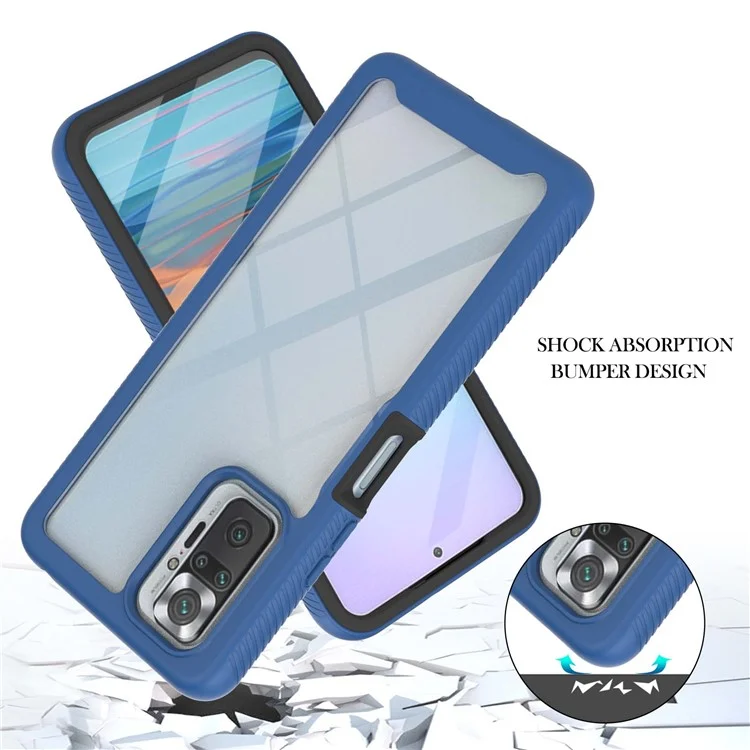 Case de Teléfono Híbrido PC+TPU Resistente a Los Arañazos Con Protector de Pantalla de PET Para Xiaomi Redmi Note 10 Pro 4G (india)/nota 10 Pro 4G (global)/nota 10 Pro Max - Azul Oscuro