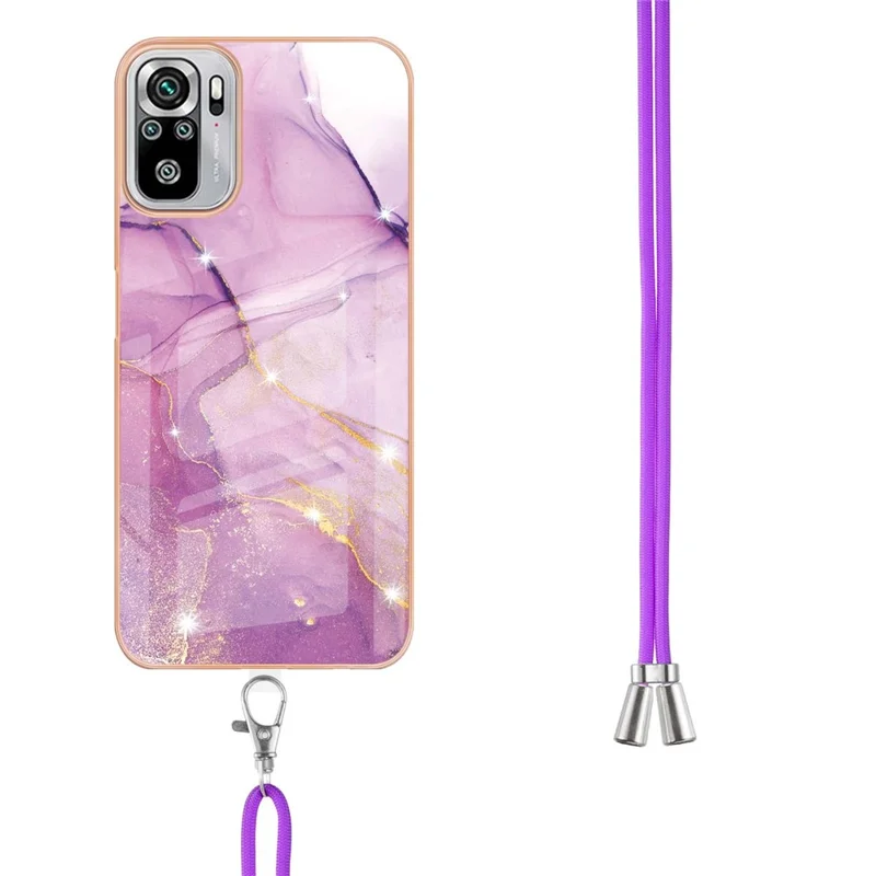 Чехол с наплечным ремнём IMD IML с цветочным рисунком, ТПУ задняя панель для Xiaomi Poco M5s 4G / Redmi Note 10 4G / Redmi Note 10S 4G — фиолетовый 001