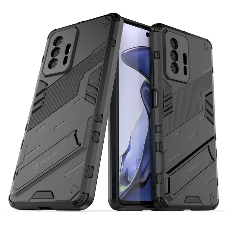 Kickstand Dual Layer Hard PC Soft TPU Case de Téléphone de Protection Robuste Pour Xiaomi 11T / 11T Pro - le Noir