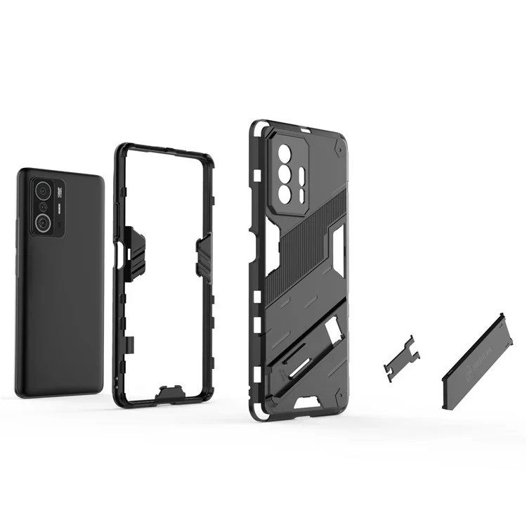 Жесткий пластиковый чехол с мягким TPU-покрытием и складной подставкой для Xiaomi 11T/ 11T Pro - розовый