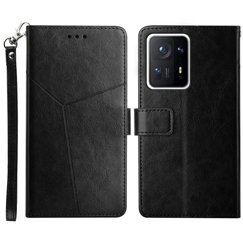 Y-shaped Line Imprinting Shock-absorbed PU Leather Phone Wallet Shell Stand Cover for Xiaomi Mix 4 - Black