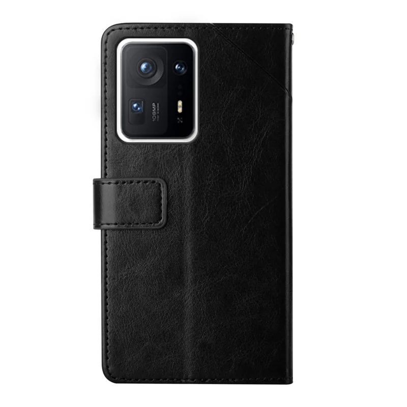 Y-shaped Line Imprinting Shock-absorbed PU Leather Phone Wallet Shell Stand Cover for Xiaomi Mix 4 - Black