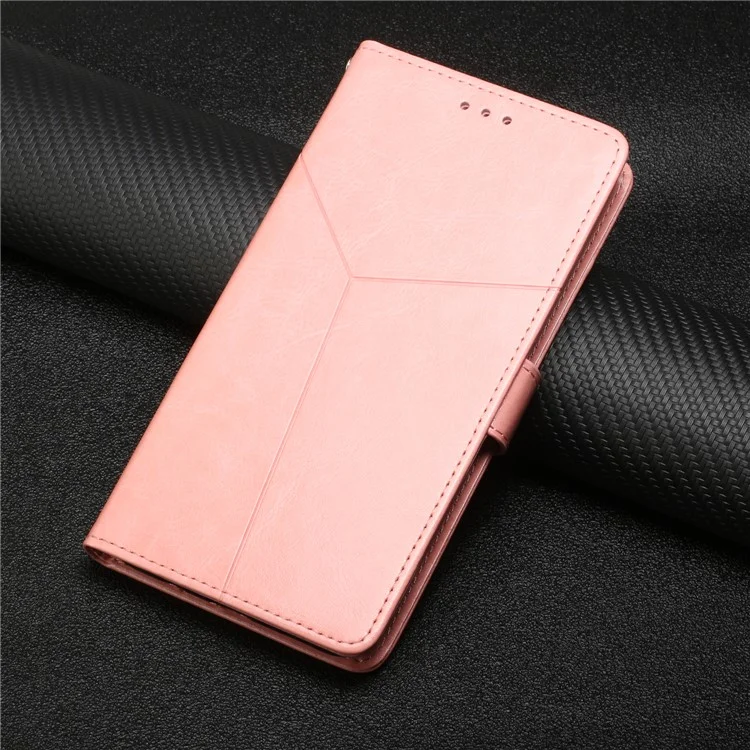 Y-shaped Line Imprinting Shock-absorbed PU Leather Phone Wallet Shell Stand Cover for Xiaomi Mix 4 - Pink