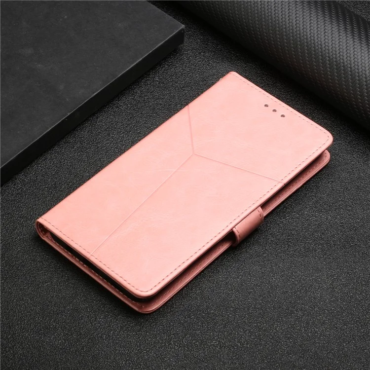 Y-shaped Line Imprinting Shock-absorbed PU Leather Phone Wallet Shell Stand Cover for Xiaomi Mix 4 - Pink