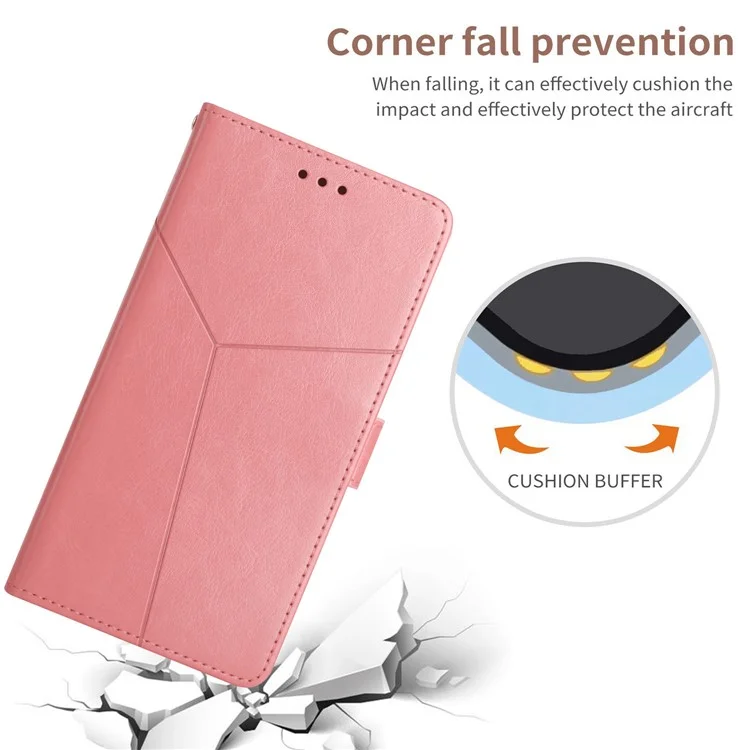 Y-shaped Line Imprinting Shock-absorbed PU Leather Phone Wallet Shell Stand Cover for Xiaomi Mix 4 - Pink