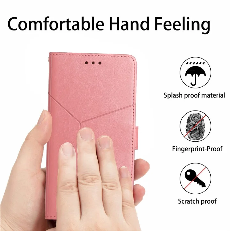 Y-shaped Line Imprinting Shock-absorbed PU Leather Phone Wallet Shell Stand Cover for Xiaomi Mix 4 - Pink