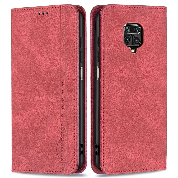 Binfen Farbe Auto-absorbiert Stoßdämpfe Kratzfeste Anti-Swiping-Design TPU + PU-Leder-Telefonkoffer-Stand-Abdeckung Für Xiaomi Redmi Anmerkung 9 Pro Max / RedMi Note 9 Pro / Redmi-Anmerkung 9s. - Rot