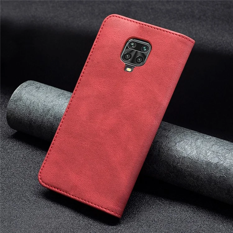 Binfen Farbe Auto-absorbiert Stoßdämpfe Kratzfeste Anti-Swiping-Design TPU + PU-Leder-Telefonkoffer-Stand-Abdeckung Für Xiaomi Redmi Anmerkung 9 Pro Max / RedMi Note 9 Pro / Redmi-Anmerkung 9s. - Rot