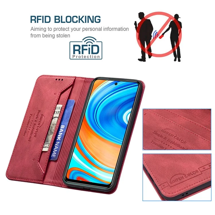 Binfen Farbe Auto-absorbiert Stoßdämpfe Kratzfeste Anti-Swiping-Design TPU + PU-Leder-Telefonkoffer-Stand-Abdeckung Für Xiaomi Redmi Anmerkung 9 Pro Max / RedMi Note 9 Pro / Redmi-Anmerkung 9s. - Rot
