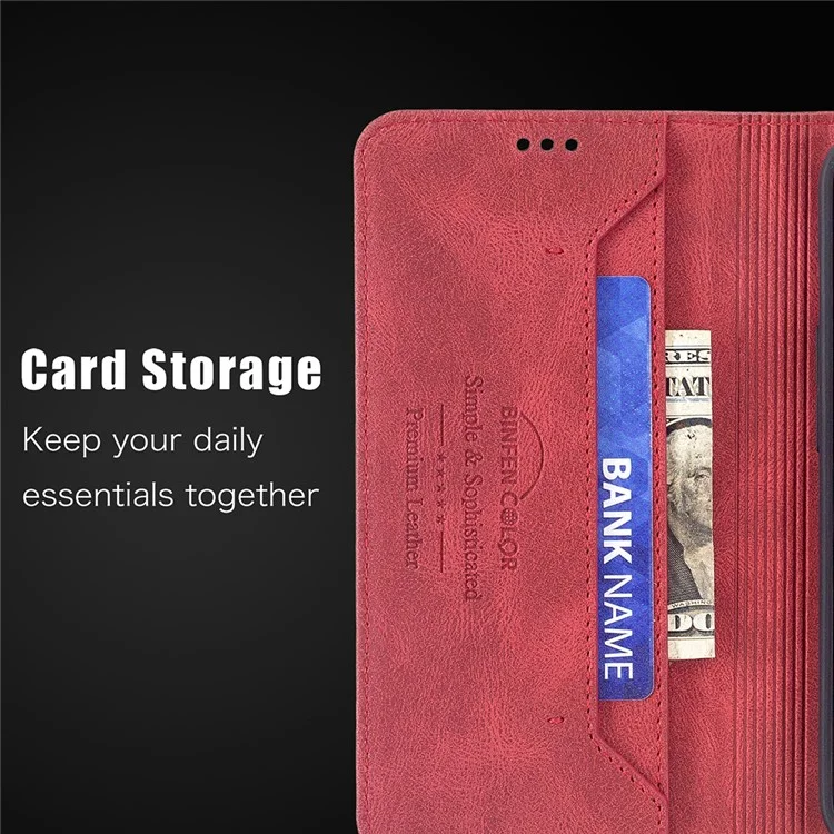 Binfen Farbe Auto-absorbiert Stoßdämpfe Kratzfeste Anti-Swiping-Design TPU + PU-Leder-Telefonkoffer-Stand-Abdeckung Für Xiaomi Redmi Anmerkung 9 Pro Max / RedMi Note 9 Pro / Redmi-Anmerkung 9s. - Rot