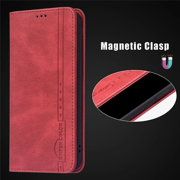 Binfen Farbe Auto-absorbiert Stoßdämpfe Kratzfeste Anti-Swiping-Design TPU + PU-Leder-Telefonkoffer-Stand-Abdeckung Für Xiaomi Redmi Anmerkung 9 Pro Max / RedMi Note 9 Pro / Redmi-Anmerkung 9s. - Rot