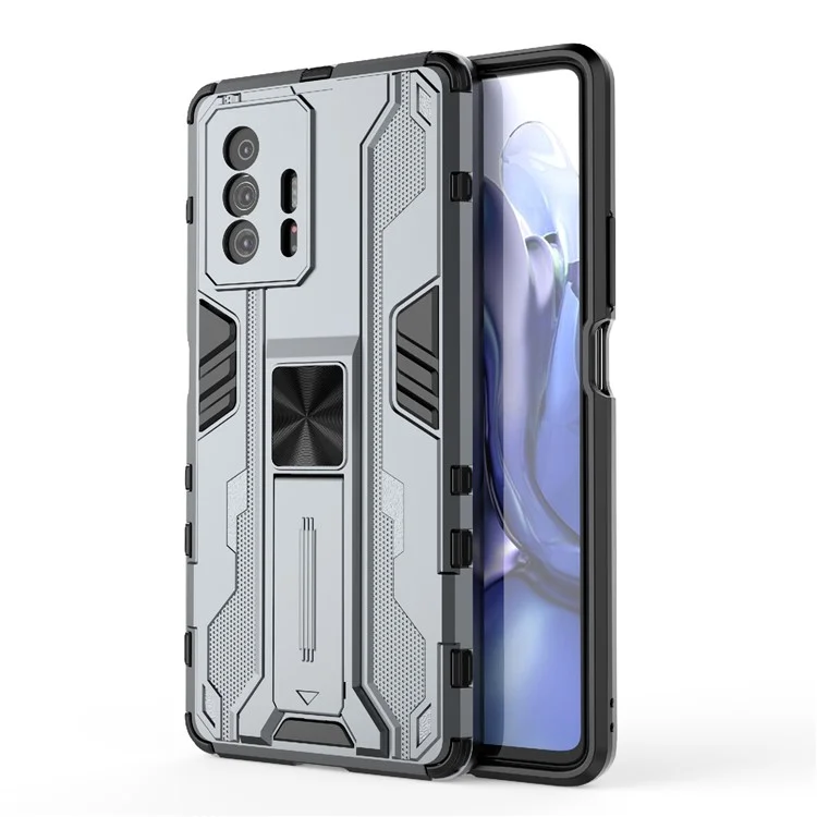 Защитный чехол с жестким PC и мягким TPU-гибридным kickstand для Xiaomi 11T / 11T Pro - серый