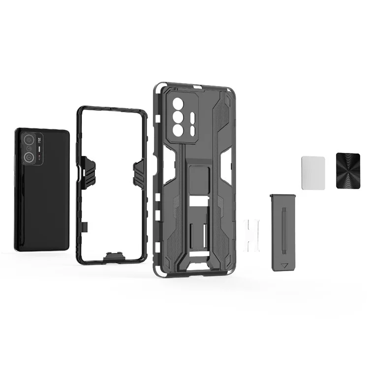 Защитный чехол с жестким PC и мягким TPU-гибридным kickstand для Xiaomi 11T / 11T Pro - серый