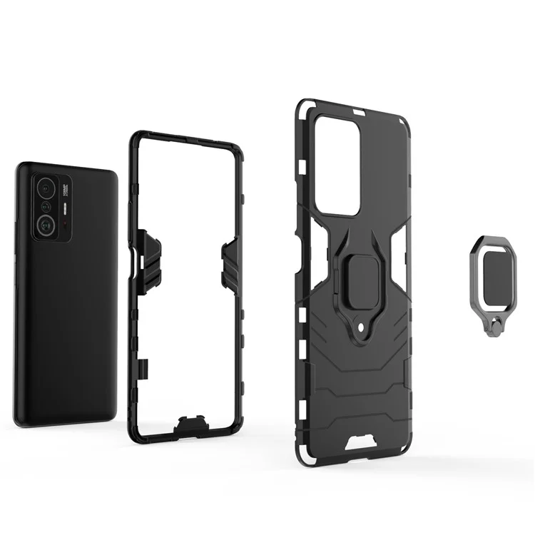 Ring Kickstand Dual Layer Soft Flexible TPU + Hard PC Rugged Protective Phone Case for Xiaomi 11T / 11T Pro - Red