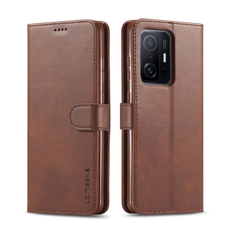 LC.IMEEKE PU Leather Magnetic Clasp Phone Cover Wallet Stand Protective Case for Xiaomi 11T/Xiaomi 11T Pro - Brown