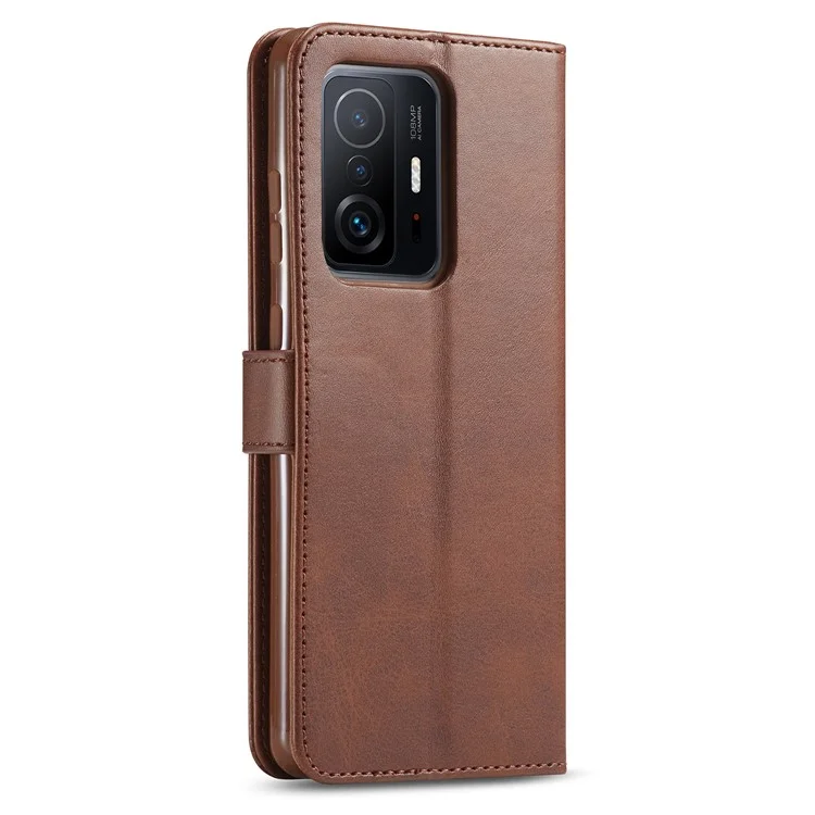 LC.IMEEKE PU Leather Magnetic Clasp Phone Cover Wallet Stand Protective Case for Xiaomi 11T/Xiaomi 11T Pro - Brown