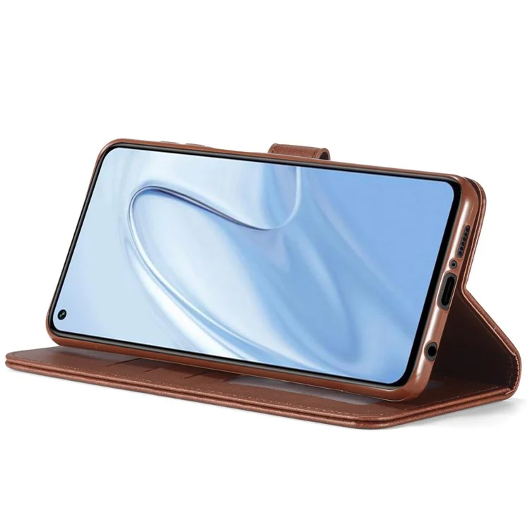 LC.IMEEKE PU Leather Wallet Stand Protective Phone Cover Case for Xiaomi Redmi Note 10 Lite - Brown