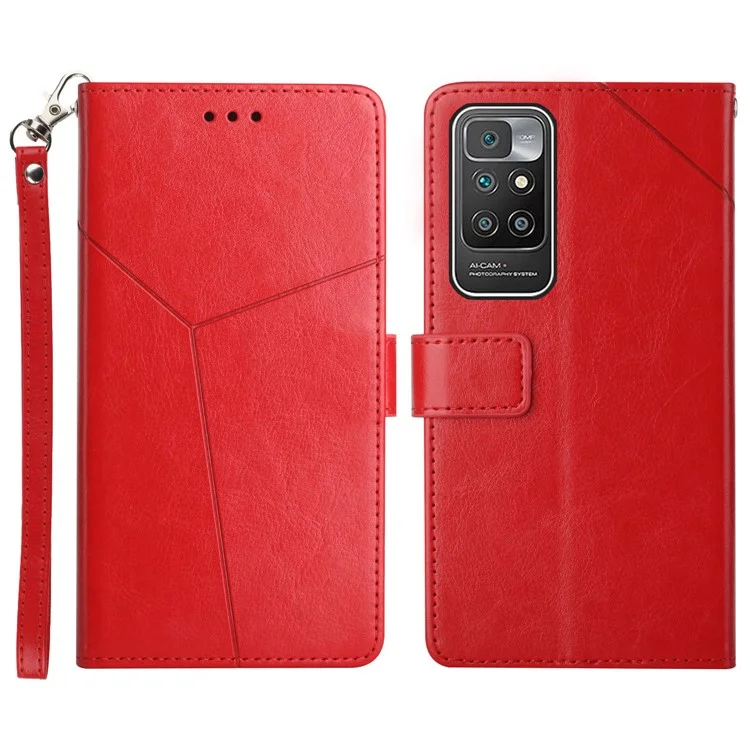 Cubierta de teléfono con soporte y cartera de piel de poliuretano resistente a las caídas + cáscara interior de TPU suave para Xiaomi Redmi Note 11 4G (MediaTek)/10 4G (2021)/10 2022 4G/10 Prime - Rojo