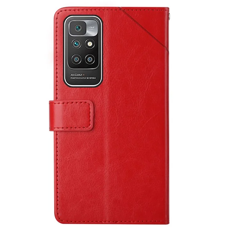 Cubierta de teléfono con soporte y cartera de piel de poliuretano resistente a las caídas + cáscara interior de TPU suave para Xiaomi Redmi Note 11 4G (MediaTek)/10 4G (2021)/10 2022 4G/10 Prime - Rojo
