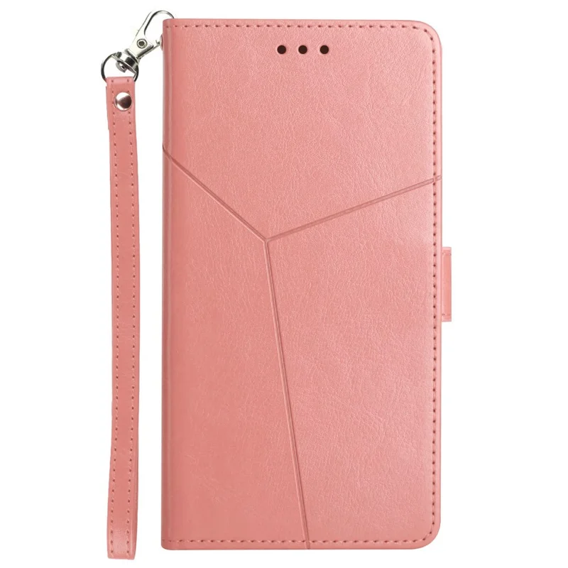 Y-Shaped Lines Imprinting Drop-resistant PU Leather + Soft TPU Inner Shell Wallet Stand Phone Cover for Xiaomi Redmi Note 11 4G (MediaTek)/10 4G (2021)/10 2022 4G/10 Prime - Pink
