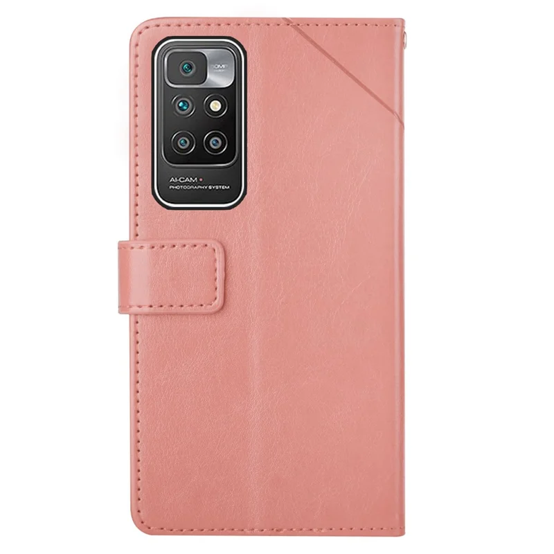 Y-Shaped Lines Imprinting Drop-resistant PU Leather + Soft TPU Inner Shell Wallet Stand Phone Cover for Xiaomi Redmi Note 11 4G (MediaTek)/10 4G (2021)/10 2022 4G/10 Prime - Pink