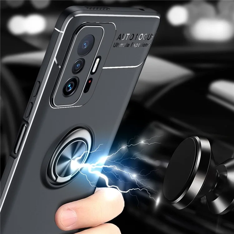 Ring Car Mount Kickstand Soft TPU Shockproof Protective Case for Xiaomi 11T / 11T Pro - Black