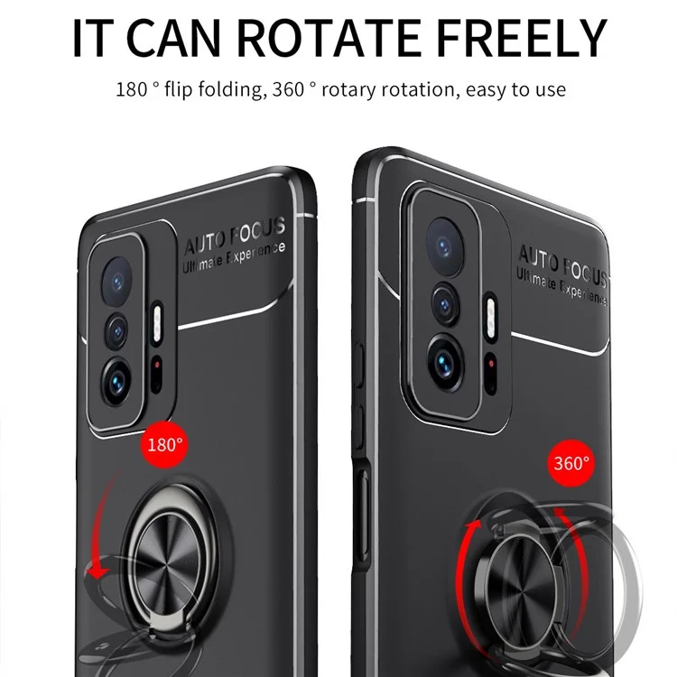 Ring Car Mount Kickstand Soft TPU Shockproof Protective Case for Xiaomi 11T / 11T Pro - Black