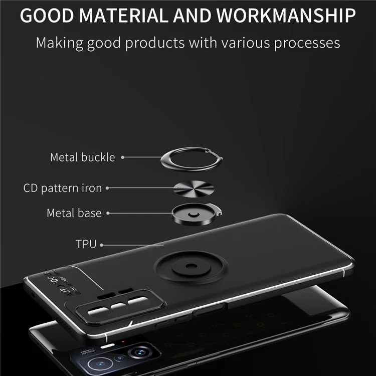 Anel de Montagem de Carro Kickstand TPU Soft TPU Case de Proteção à Prova de Choque Para Xiaomi 11t / 11t Pro - Preto