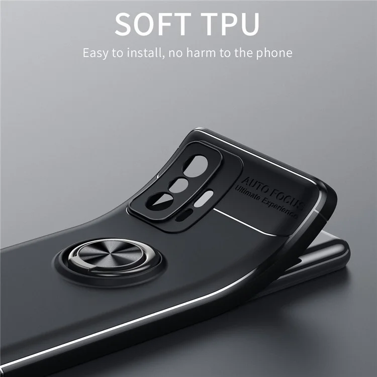 Ring Car Mount Kickstand Soft TPU Shockproof Protective Case for Xiaomi 11T / 11T Pro - Black