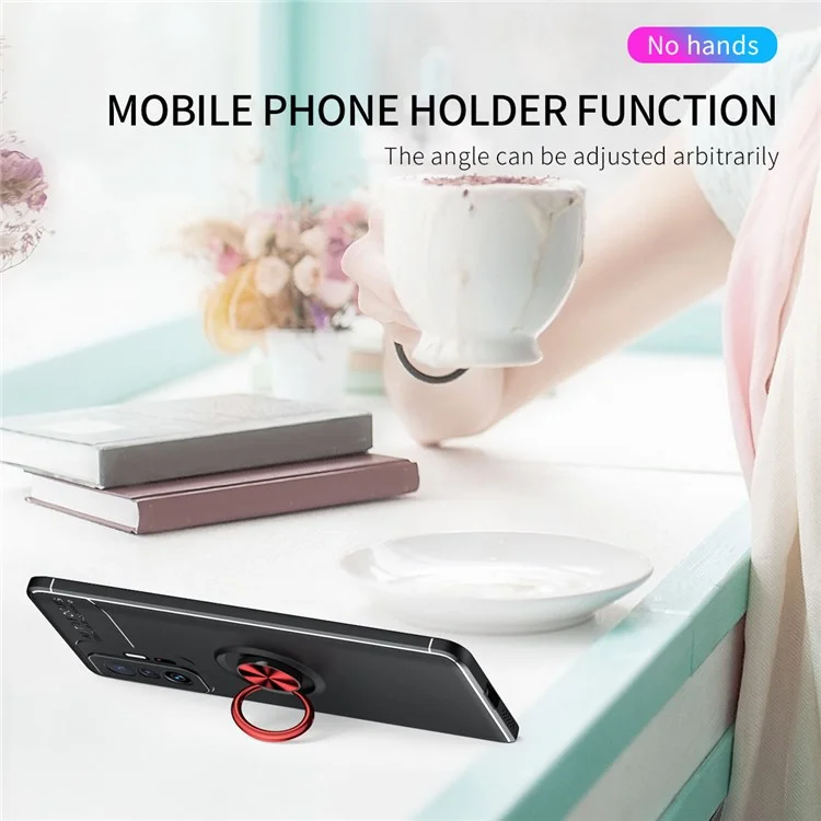 Ring Car Mount Kickstand Soft TPU Shockproof Protective Case for Xiaomi 11T / 11T Pro - Black