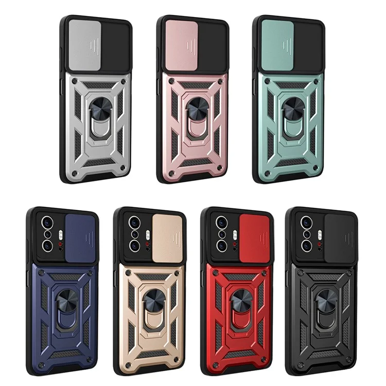 Bague de support pour coque de téléphone avec cache de caméra coulissant et support pour Xiaomi 11T/11T Pro - Noir