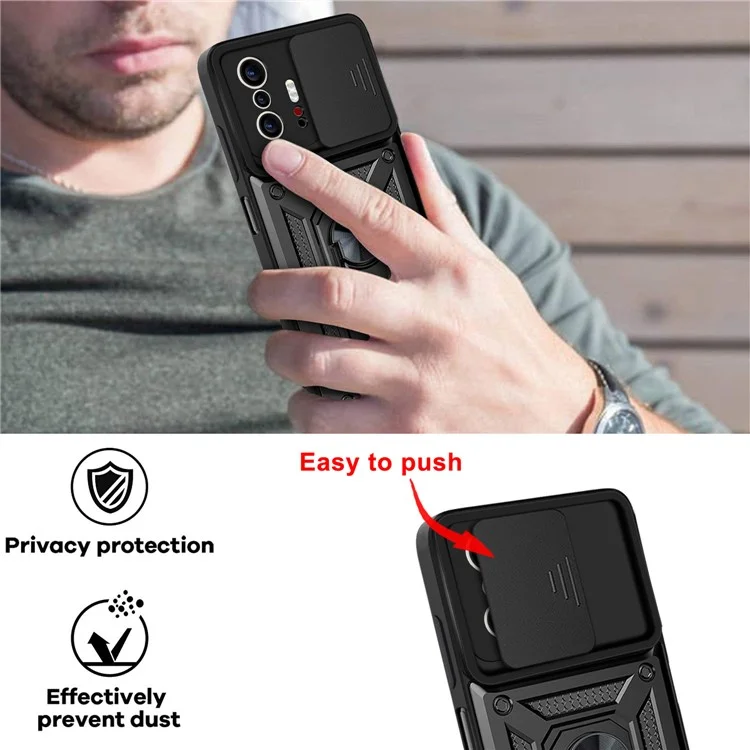 Bague de support pour coque de téléphone avec cache de caméra coulissant et support pour Xiaomi 11T/11T Pro - Noir