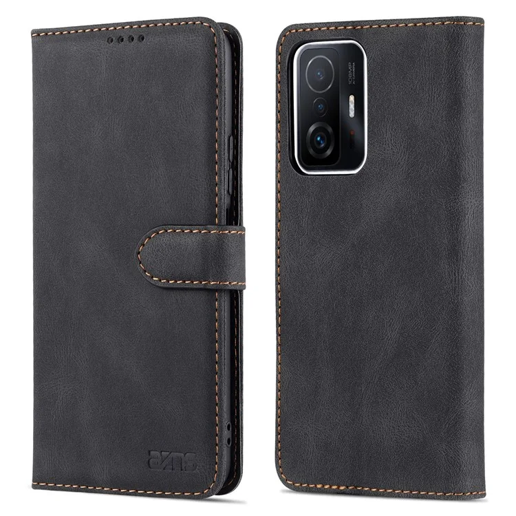 AZNS PU Leder Magnetic Clasp -telefonabdeckung Mit Standbrieftasche Für Xiaomi 11t/11t Pro - Schwarz