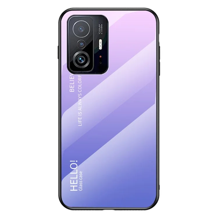 Coque de téléphone hybride en verre trempé anti-rayures avec dégradé de couleur pour Xiaomi 11T/11T Pro - Rose dégradé violet