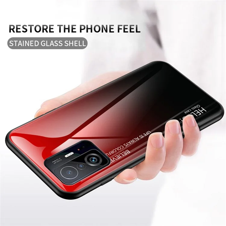 Coque de téléphone hybride en verre trempé anti-rayures avec dégradé de couleur pour Xiaomi 11T/11T Pro - Rose dégradé violet