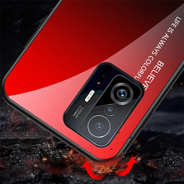 Coque de téléphone hybride en verre trempé anti-rayures avec dégradé de couleur pour Xiaomi 11T/11T Pro - Rose dégradé violet