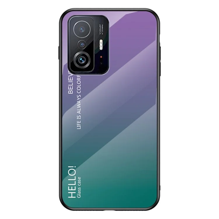 Étui de téléphone hybride en verre trempé anti-rayures avec dégradé de couleurs pour Xiaomi 11T/11T Pro - Dégradé violet